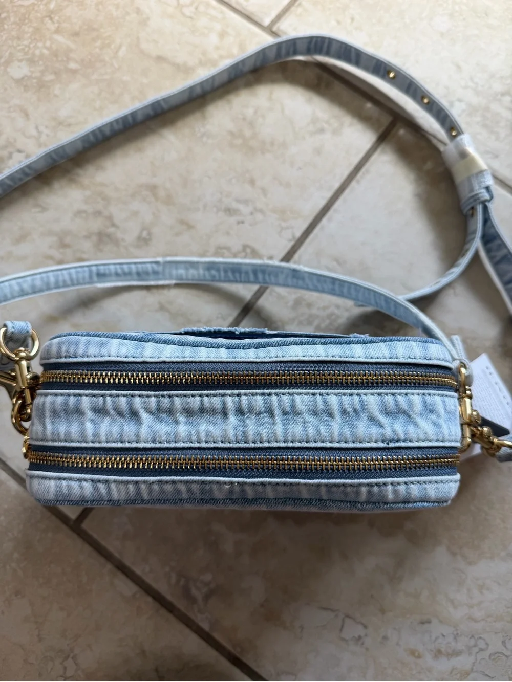 Coach Light Blue Denim Crossbody with Gold Hardware